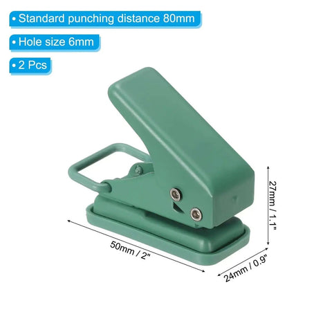 One Quarter Inch Hole Punch Two Pack Handheld Heavy Duty Metal Paper Puncher For Tags Tickets And DIY Crafts Scrapbooks Green
