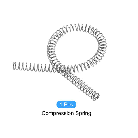 Compression spring, 10mm OD, 305mm free length, 304 stainless steel, silver