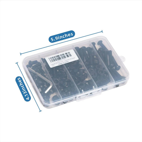 150Pcs M6 Button Head Socket Cap Screws Bolts Nuts Washer Set 10.9 Grade Alloy Steel Black Oxide in clear storage case
