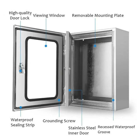 Stainless Steel Indoor Electrical Enclosure Box With Hinged Cover Built To Last, removable mounting plate, 1.5mm thick