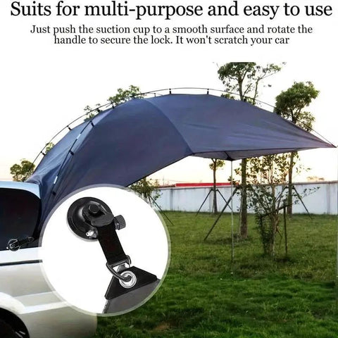 Universal Car Suction Cup Anchor With Securing Hook Reusable Heavy Duty Tie Down for camping tarp on car awning setup