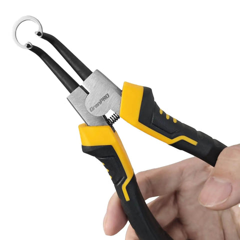 Heavy Duty Snap Ring Pliers Set, Four Piece Kit, 7 Inch Internal And External Circlip Pliers With Straight And Bent Jaw Options