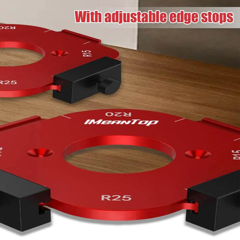 Router Corner Radius Template Kit With Aluminum Alloy Radius Jig, CNC Machined for Woodworking, shown with adjustable edge stops