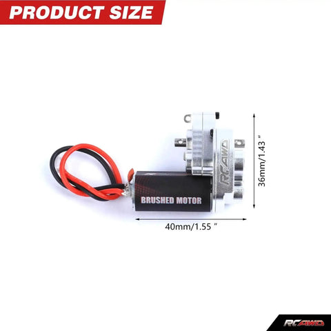 Upgraded 55T Carbon Brush 050 Motor with aluminum gear case, side view showing dimensions for Axial SCX24 Wrangler upgrade parts RCAWD