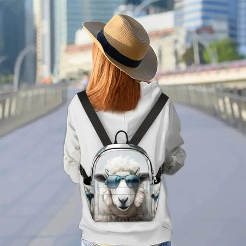 Mini Backpack Purse For Women With Adjustable Straps, Cute Sheep Print Small Daypack worn by person outdoors