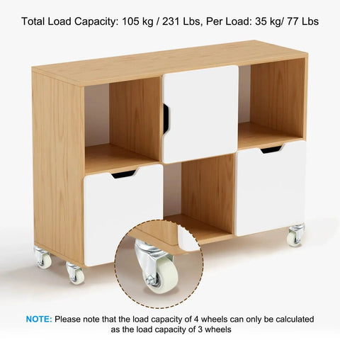 Wooden cabinet with 2 Inch Stem Casters 4 Pack Low Profile TPR Swivel Wheels with 360 Degree Rotation Threaded M8 x 15mm Stem.