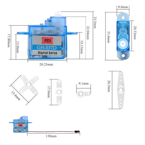 Ultra Lightweight Micro Digital Servo GH S37D Coreless Motor For RC Aircraft And Drones, detailed dimensions and design