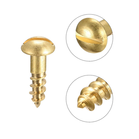 Brass Wood Screws M4 X 12mm Slotted Round Head Self Tapping Durable DIY Hardware Pack Of 50 For Furniture Cabinets And Projects