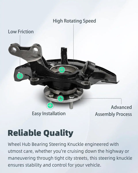 Two Piece Front Left And Right Wheel Hub Bearing Knuckle Assembly For Toyota Highlander 2004 2005 2006 2007 2.4L 3.3L Direct Fit OEM Reference 698442 698443 Premium Quality displayed with installation features.