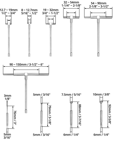 Diagram of Stainless Steel Pro Grade Telescoping Bore Gauge Set For Precise Hole Readings From 1/8 To 1/2 Inch And 5/16 To 6 Inch