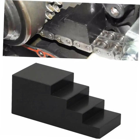 Mobestech motorcycle hub-locking tool with wedge for twin Cam and Shovel models; black stepped wedge block