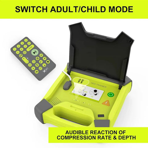 AED Trainer Pro 120GA XFT Defibrillator Simulator for First Aid Training, CPR Kit with remote control, open case view