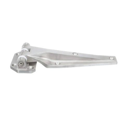 Heavy Duty Left-Hand Walk-In Cooler Door Hinge With Flush Offset Satin Stainless Steel, corrosion-resistant marine grade hardware.