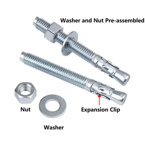 Pack Of Eight Zinc Plated Wedge Anchors Measuring Three Eighths Inch By Three And One Sixth Inches For Concrete Heavy Duty Carbon Steel Expansion Bolts