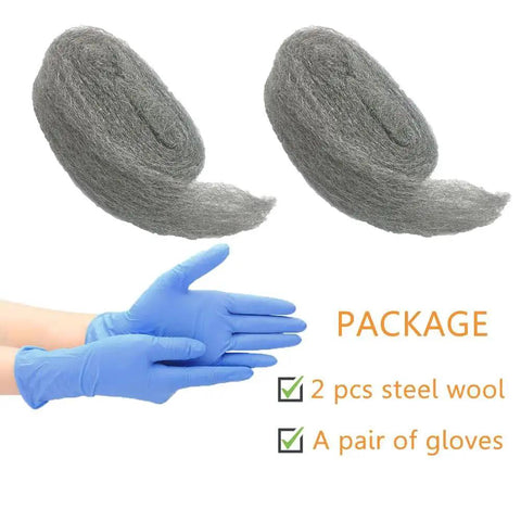 Steel Wool Mice Barrier Gap Filler 2 Pack 3x10 Ft shown with blue gloves, ideal for holes, vents, and garage usage