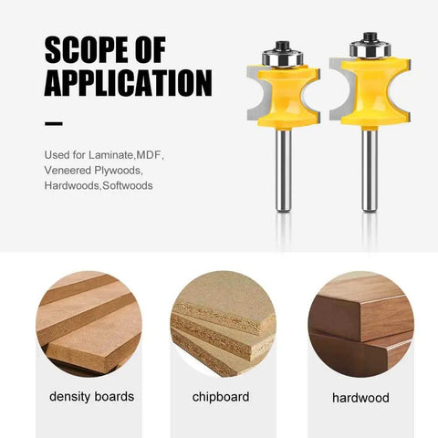 Image showing Bullnose Beading Router Bits Set For CNC And Handheld Routers, suitable for use with density boards, chipboard, hardwood.