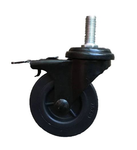 Side view of 3 inch diameter locking caster wheel replacement for pellet grills compatible with Pit Boss Louisiana Grill Rec Tec and other brands.