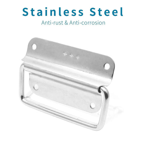 4 Pack 3 Inch Stainless Steel Chest Pull Handles With Screws Foldable Ring Design For Toolbox And Heavy Duty Surface Mount Cases