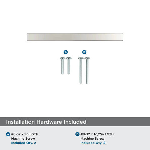 Cyprus 3 Inch Center To Center Polished Chrome Cabinet Pull with installation screws shown from top view
