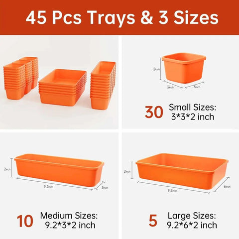 Orange Tool Box Organizer Tray Set With Dividers For Drawer Storage And Rolling Chests Includes Trays In Three Sizes