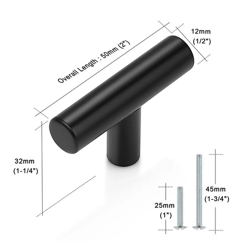 10 Pack Flat Black 2 Inch T Bar Cabinet Knobs Hollow Stainless Steel Single Hole Ideal For Kitchen Cabinets Modern Interiors