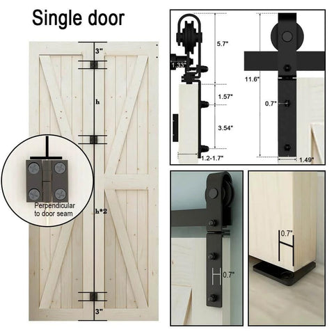 4ft Bi Folding Sliding Barn Door Hardware Kit For Two Doors Built Tough With Smooth Quiet Operation And Easy Install Carbon Steel With Matte Black Finish Corrosion And Rust Resistant Ideal For Home Office Garage Studio, side view of single door and hardware