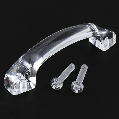 2 Pack Transparent Acrylic Drawer Knob Pull Handles With Glass Look Finish, screw fixed, shown with screws for kitchen cabinets