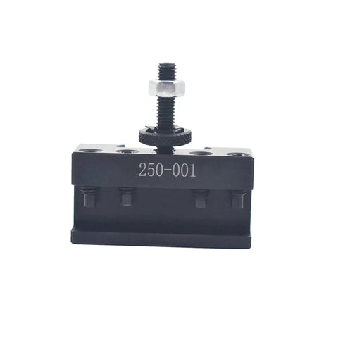 Front view of Quick Change Turning And Facing Lathe Tool Post Holder 250001 for steel, showing sealed design and 250-001 marking.