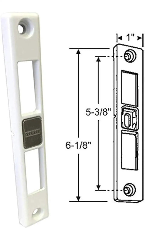 Sliding Patio Door Keeper Strike Plate White Model HA0208SKWH Durable Powder Coated Finish Rust Resistant Weatherproof Construction