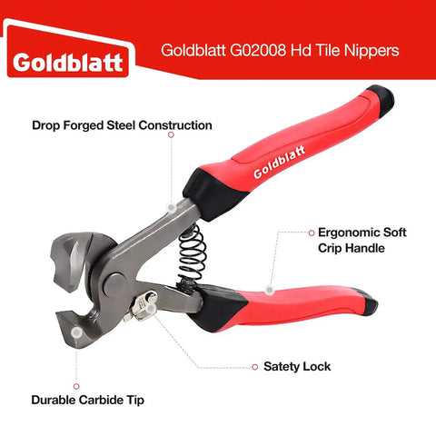 Two Piece Glass Tile Nippers Set With Heavy Duty Carbon Steel Nippers And Soft Grip Handles For Mosaic And Ceramic Tile Cutting Wheel Nipper Use By Goldblatt A Durable Drop Forged Tool Kit For Precise Shaping Curves And Fine Edges On Glass And Stone