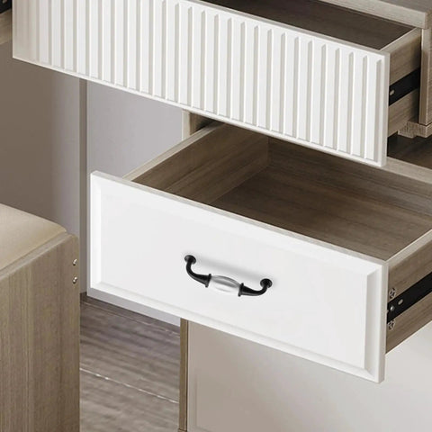 Black And White Ceramic Dresser Drawer Pulls 10 Pack Cabinet Hardware 4.48 Inch Length installed on white drawer front view