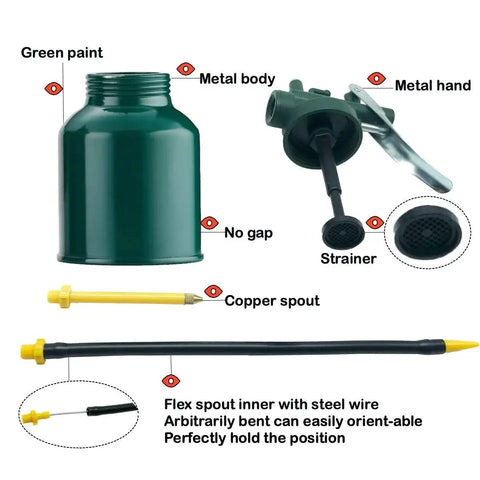 Garage Ready Dual Spout Oiler Can 8oz Green Metal Pump With Flexible And Straight Spouts For Precision Lubrication Product Parts