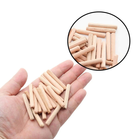 Rock Solid 48 Piece Wood Dowel Pins Set Six Millimeter By Forty Millimeter And Quarter Inch By One Point Five Seven Inch Fluted Beveled