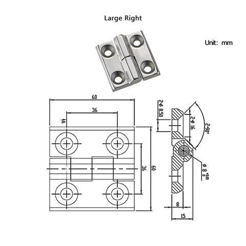 Diagram and photo of Heavy Duty Detachable 304 Stainless Steel Hinge For Industrial Machinery And Equipment Thickened High Load