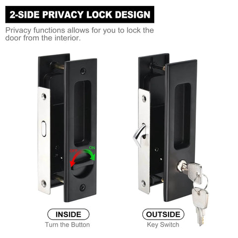 Invisible Recessed Pocket Door Lock With Handle Sliding Barn Door Latch Kit With Keys Black Finish for 35-55 mm doors