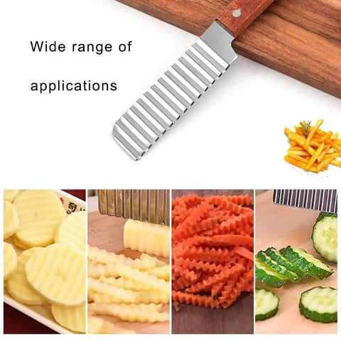Crinkle Cutter Knife With Wavy Blade For Veggies And Potatoes Handheld Chopper Stainless Steel 2CR13 With Wooden Handle Kitchen Slicer