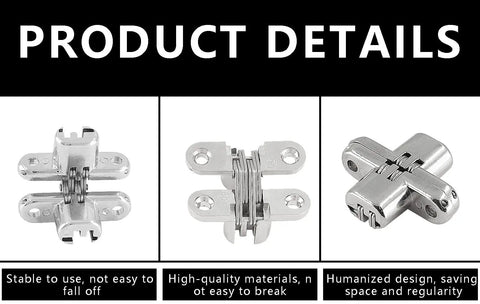 Hidden Gate Hinge Set For Cabinets 1-3/4 Inch Invisible Hinge With Concealed Barrel 180 Degree Opening 6 Pack