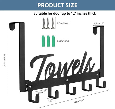 Over The Door Hooks 5 Coat Hooks Towel Rack For Bathroom And Kitchen Heavy Duty Door Hanger In Manganese Steel Black Finish