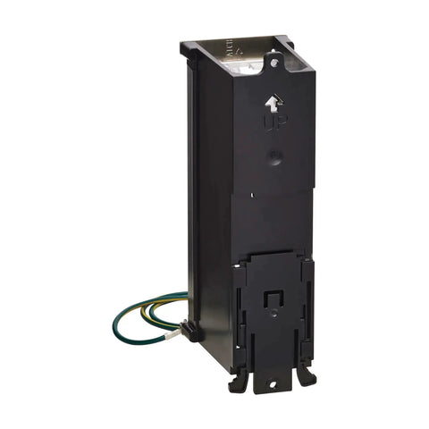 Front view of Eight Port DIN Rail Keystone Jack Mounting Module With Grounding And Snap In Clip Attaches To Thirty Five Millimeter DIN Rail TAA Compliant No Tools Required Eight Blank Keystone Cutouts For Jacks And Couplers
