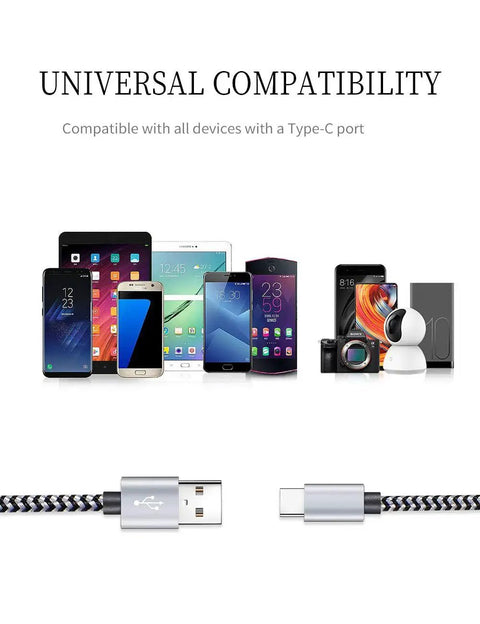 USB Type C Fast Charging Cable 5 Pack 6 Ft Braided Cables 3A For Samsung S10 S9 with plug and device compatibility
