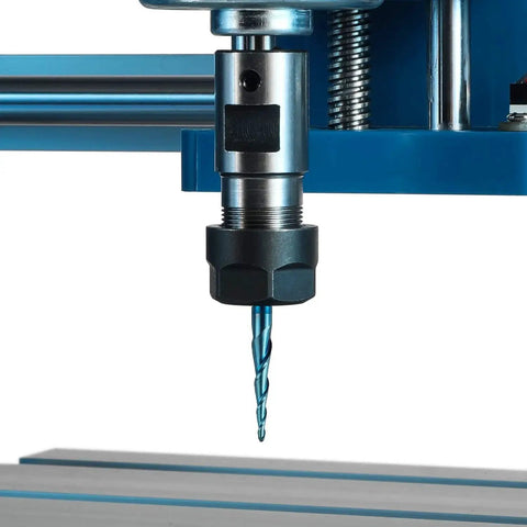 Close-up of CNC with 4 Piece Set Of 2 Flute Tapered Ball Nose End Mills Tungsten Carbide Cutter With Nano Blue Coating