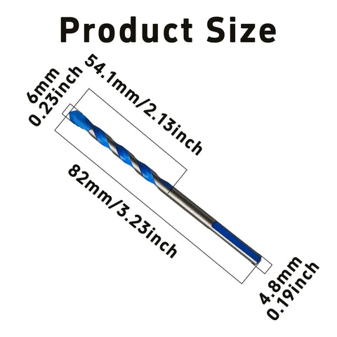 Diagram showing the size of a 6mm diameter, 82mm length drill bit from the Five Piece Solid Carbide Drill Bit Set for masonry and more.