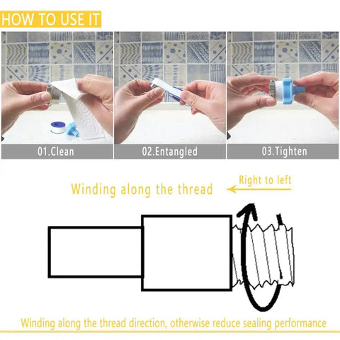 How to use four rolls of three quarter inch white Teflon tape for plumbers PTFE thread sealant pipe sealing shower heads 520 inches
