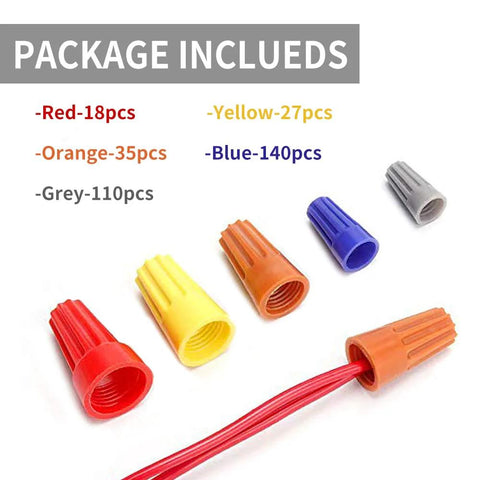 330 Pcs wire connector nuts kit, twist-on electrical wire caps, assorted red orange yellow blue gray