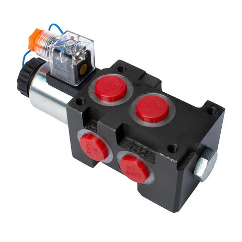 Versatile Hydraulic Solenoid Diverter Valve For Quick Oil Circuit Swaps, 13 GPM At 12V DC, 6 SAE Ports, close-up view