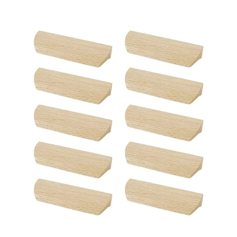 Unfinished Beech Wood Furniture Pulls Set Of 10 Paintable Wooden Cupboard And Drawer Handles Two Hole Design Long 3.54 Inch Length