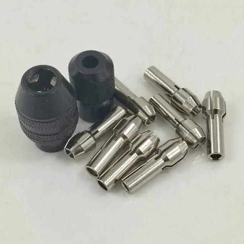 Ten Piece Rotary Collet Nuts Set for Rotary Tools With 3 Jaw Quick Change Keyless Clamping Chuck, stainless steel.