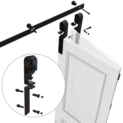 Beefed Up Heavy Duty Bi Folding Barn Door Sliding Track Kit For Four Doors 6 Foot 72 Inch Rails Frosted Black Finish