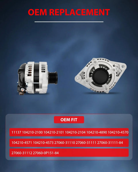 Front and rear view of Replacement 12V 130A Car Alternator Fits Lexus ES350 3 5L 2007 2018 With 7 Groove Pulley OEM fit.