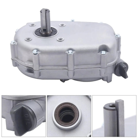 Two To One Gear Reduction Box With Built In Clutch For Honda GX270 13HP Engine, compact iron and aluminum housing, close-up view.